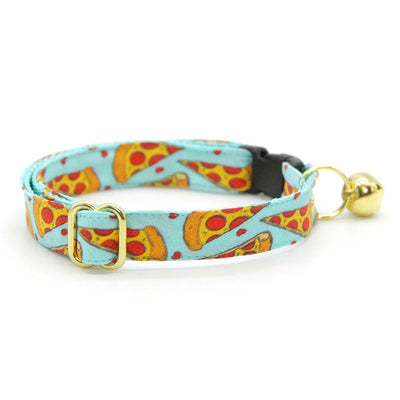 Pizza Bow Tie Cat Collar Set - "Pizza Party" - Blue Yellow & Red Fun Food Cat Collar with Bow Tie / Cat, Kitten, Small Dog Sizes