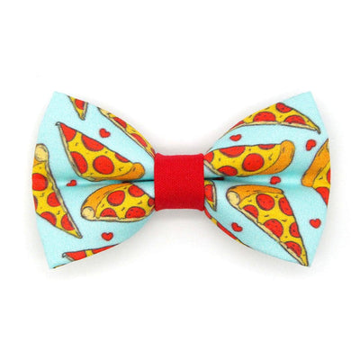 Pizza Bow Tie Cat Collar Set - "Pizza Party" - Blue Yellow & Red Fun Food Cat Collar with Bow Tie / Cat, Kitten, Small Dog Sizes
