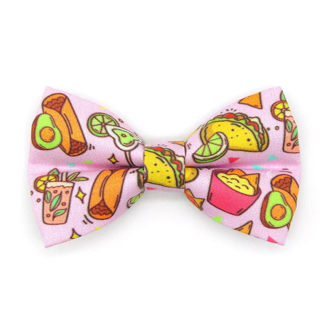 Taco Bow Tie Cat Collar Set - "Taco Time - Pink" - Mexican Food Cat Collar with Bow Tie / Burrito, Margarita, Queso, Chili Pepper, Fiesta Fun, Cindo de Mayo / Cat + Small Dog