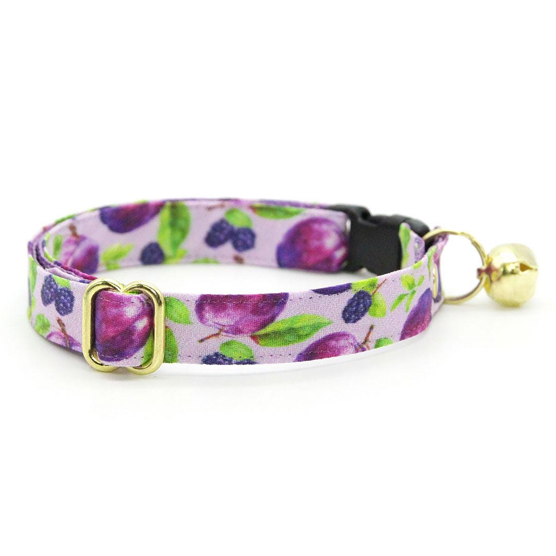 Plum Bow Tie Cat Collar Set - "Wild Plum" - Purple Fruit Cat Collar with Bow Tie / Blackberries, Floral, Lilac, Lavender / Cat, Kitten, Small Dog