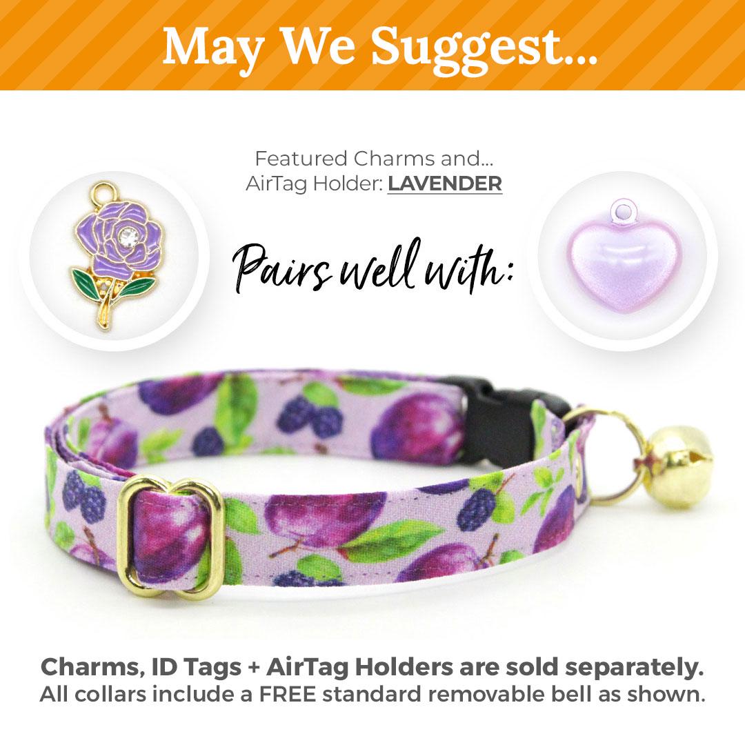 Plum Bow Tie Cat Collar Set - "Wild Plum" - Purple Fruit Cat Collar with Bow Tie / Blackberries, Floral, Lilac, Lavender / Cat, Kitten, Small Dog
