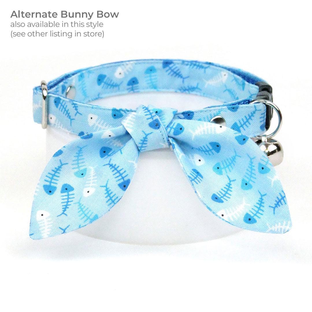 Fish Cat Collar + Flower Set - "Go Fish" - Ocean Blue Cat Collar w/ Sky Blue Felt Flower (Detachable) / Cat, Kitten + Small Dog Sizes