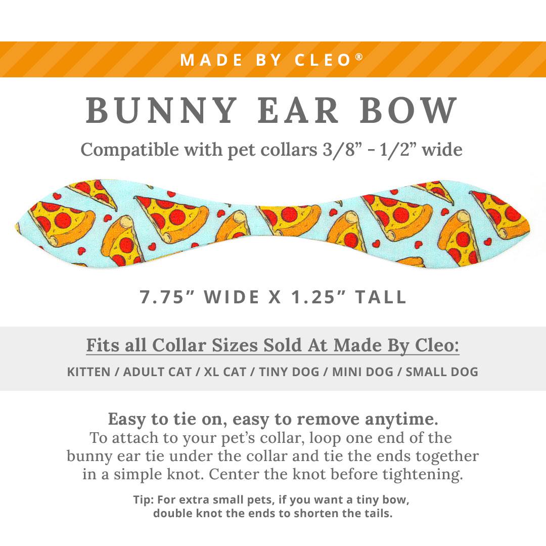 Cat Collar + Bunny Ear Bow Set - "Pizza Party" - Fun Food Pizza Cat Collar w/ Matching Bunny Bow Tie / Tie-On Scarf / Cat, Kitten + Small Dog Sizes