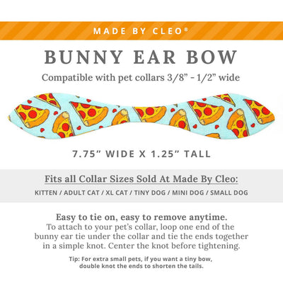 Cat Collar + Bunny Ear Bow Set - "Pizza Party" - Fun Food Pizza Cat Collar w/ Matching Bunny Bow Tie / Tie-On Scarf / Cat, Kitten + Small Dog Sizes
