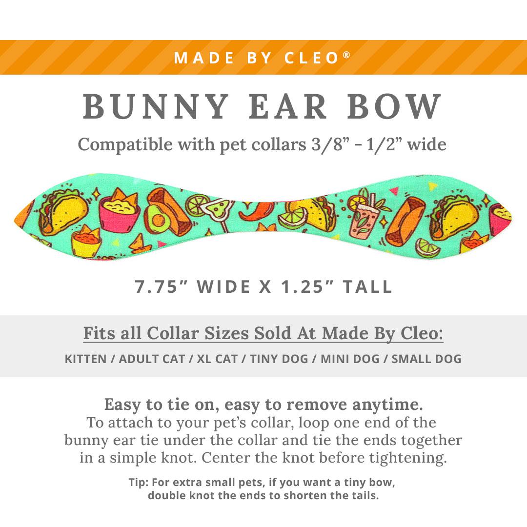 Cat Collar + Bunny Ear Bow Set - "Taco Time - Green" - Mexican Food Taco Cat Collar w/ Matching Bunny Bow Tie / Fiesta Fun, Cinco de Mayo, Margarita, Burrito, Queso, Chili Pepper / Tie-On Scarf / Cat, Kitten + Small Dog Sizes