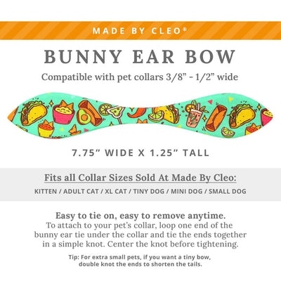 Cat Collar + Bunny Ear Bow Set - "Taco Time - Green" - Mexican Food Taco Cat Collar w/ Matching Bunny Bow Tie / Fiesta Fun, Cinco de Mayo, Margarita, Burrito, Queso, Chili Pepper / Tie-On Scarf / Cat, Kitten + Small Dog Sizes