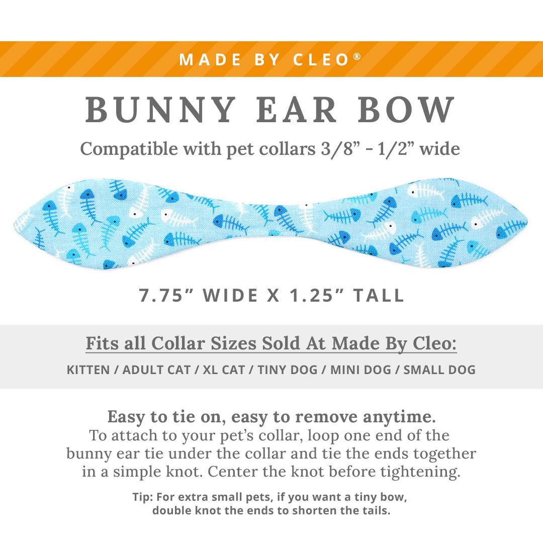Cat Collar + Bunny Ear Bow Set - "Go Fish" - Ocean Blue Fish Cat Collar w/ Matching Bunny Bow Tie / Sardines, Sea, Seafood, Fishing / Tie-On Scarf / Cat, Kitten + Small Dog Sizes