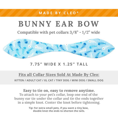 Cat Collar + Bunny Ear Bow Set - "Go Fish" - Ocean Blue Fish Cat Collar w/ Matching Bunny Bow Tie / Sardines, Sea, Seafood, Fishing / Tie-On Scarf / Cat, Kitten + Small Dog Sizes
