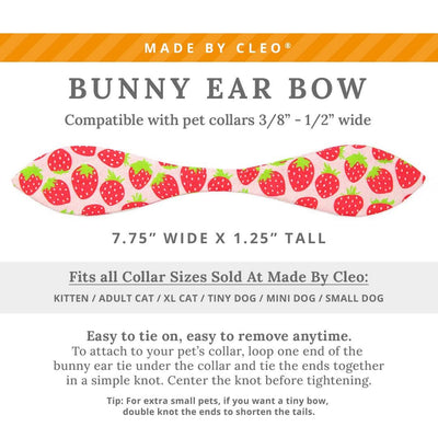 Cat Collar + Bunny Ear Bow Set - "Strawberry Patch" - Strawberry Cat Collar w/ Matching Bunny Bow Tie / Red Berry Fruit, Summer / Tie-On Scarf / Cat, Kitten + Small Dog Sizes
