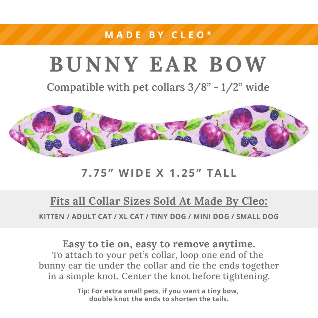 Cat Collar + Bunny Ear Bow Set - "Wild Plum" - Purple Blackberries & Plum Cat Collar w/ Matching Bunny Bow Tie / Fruit, Lilac, Lavender, Floral / Tie-On Scarf / Cat, Kitten + Small Dog Sizes