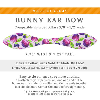 Cat Collar + Bunny Ear Bow Set - "Wild Plum" - Purple Blackberries & Plum Cat Collar w/ Matching Bunny Bow Tie / Fruit, Lilac, Lavender, Floral / Tie-On Scarf / Cat, Kitten + Small Dog Sizes