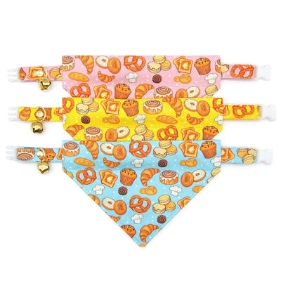 Bakery Cat Collar - "Bakery Bliss - Blue" - Biscuit, Pretzel, Bread, Muffin, Bagel, Croissant, Food, Toast Cat Collar / Breakaway Buckle or Non-Breakaway / Cat, Kitten + Small Dog Sizes