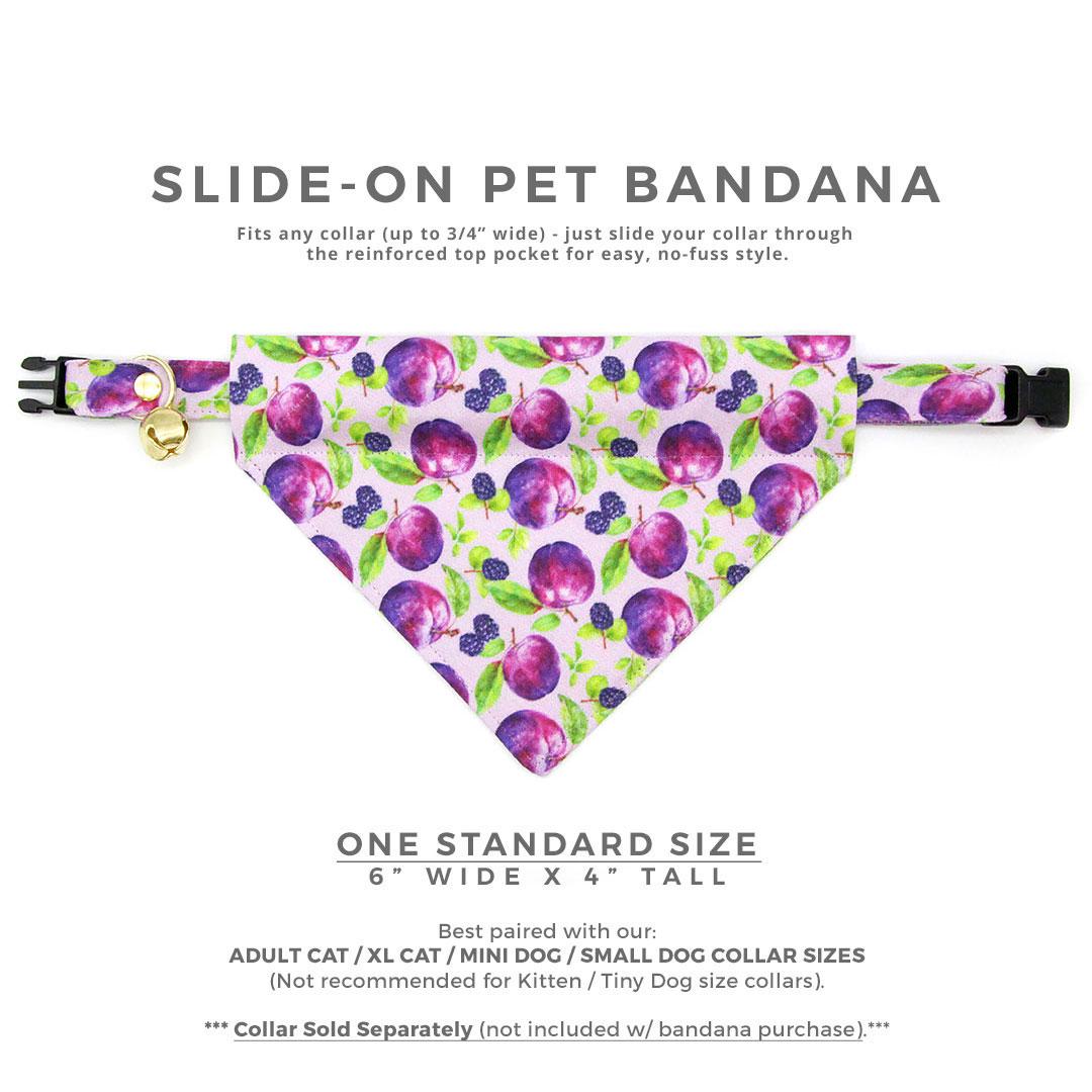 Plum Cat Bandana - "Wild Plum" - Purple Fruit Bandana for Cat + Small Dog / Lilac, Lavender, Floral / Slide-on Bandana