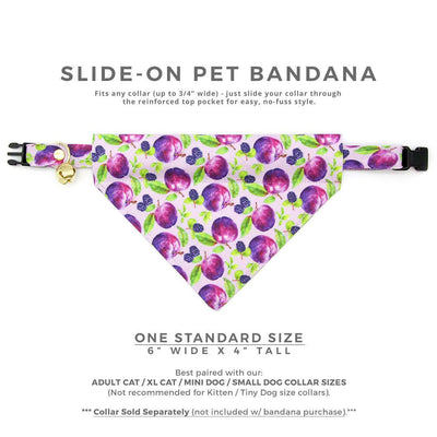 Plum Cat Bandana - "Wild Plum" - Purple Fruit Bandana for Cat + Small Dog / Lilac, Lavender, Floral / Slide-on Bandana