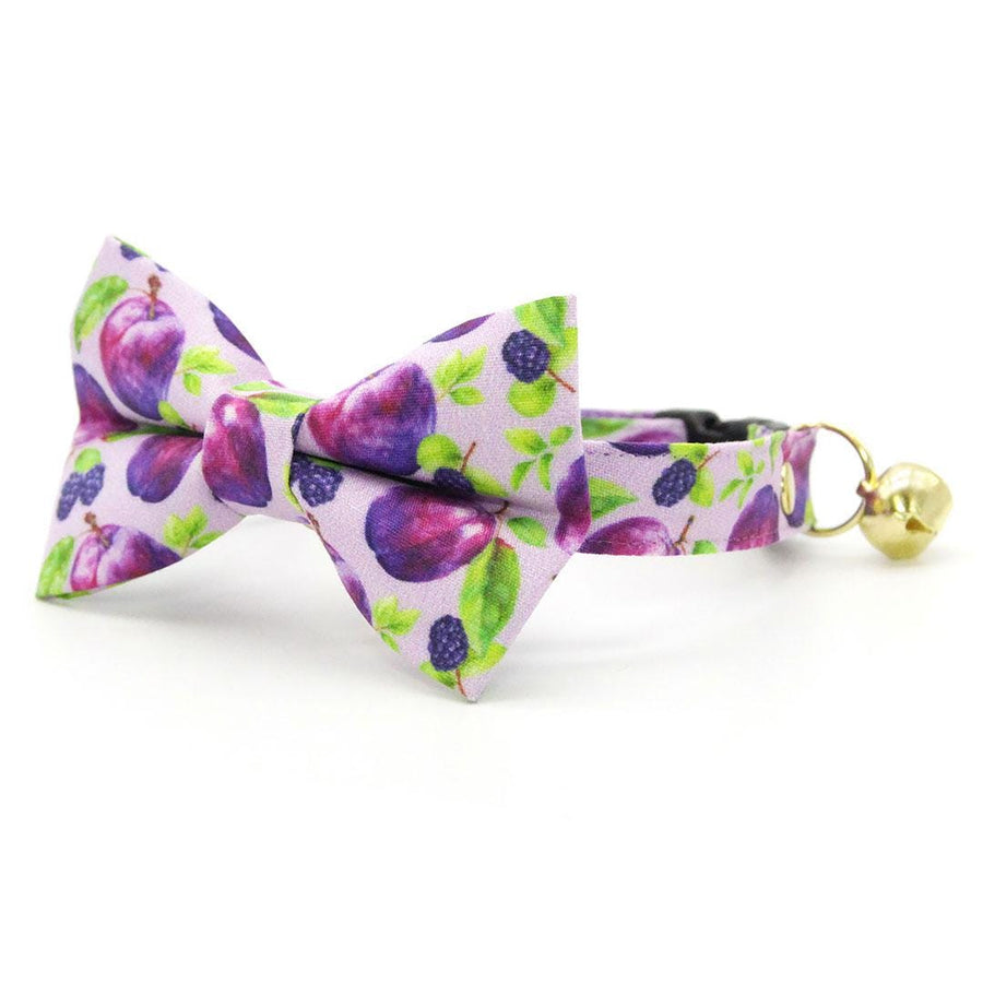 Plum Bow Tie Cat Collar Set - "Wild Plum" - Purple Fruit Cat Collar with Bow Tie / Blackberries, Floral, Lilac, Lavender / Cat, Kitten, Small Dog
