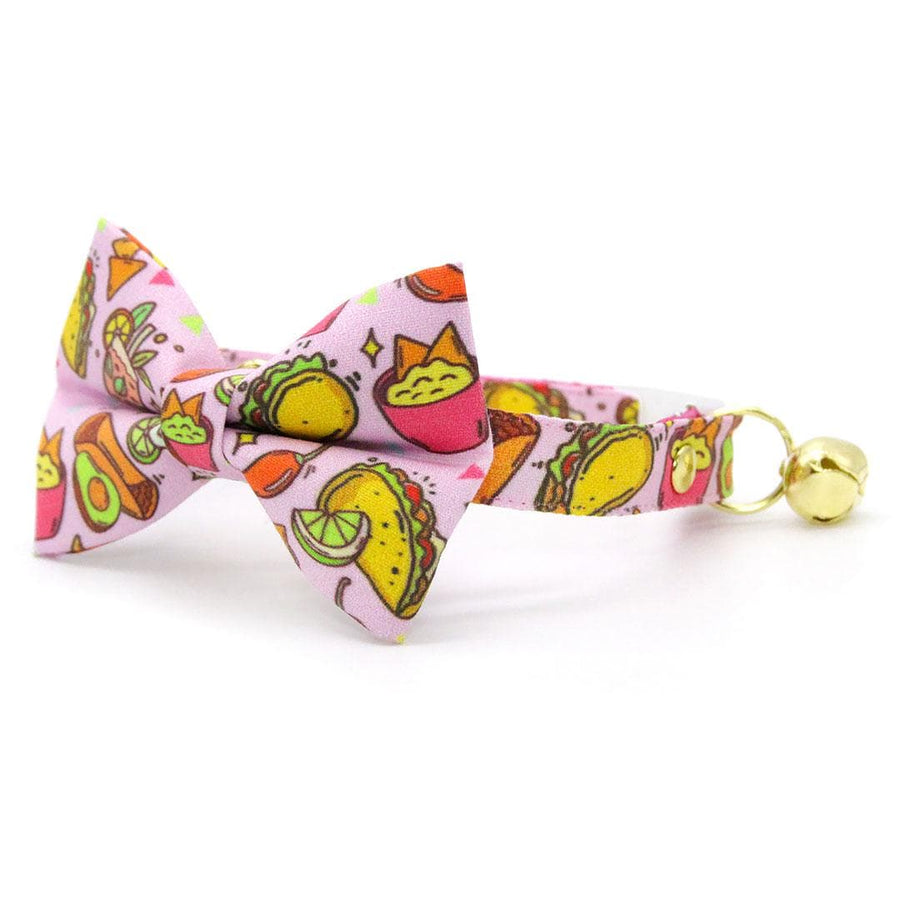 Taco Bow Tie Cat Collar Set - "Taco Time - Pink" - Mexican Food Cat Collar with Bow Tie / Burrito, Margarita, Queso, Chili Pepper, Fiesta Fun, Cindo de Mayo / Cat + Small Dog