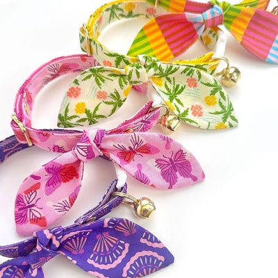 Cat Collar + Bunny Ear Bow Set - "Butterfly Garden" - Pink Cat Collar w/ Matching Bunny Bow Tie / Butterflies / Tie-On Scarf / Cat, Kitten + Small Dog Sizes