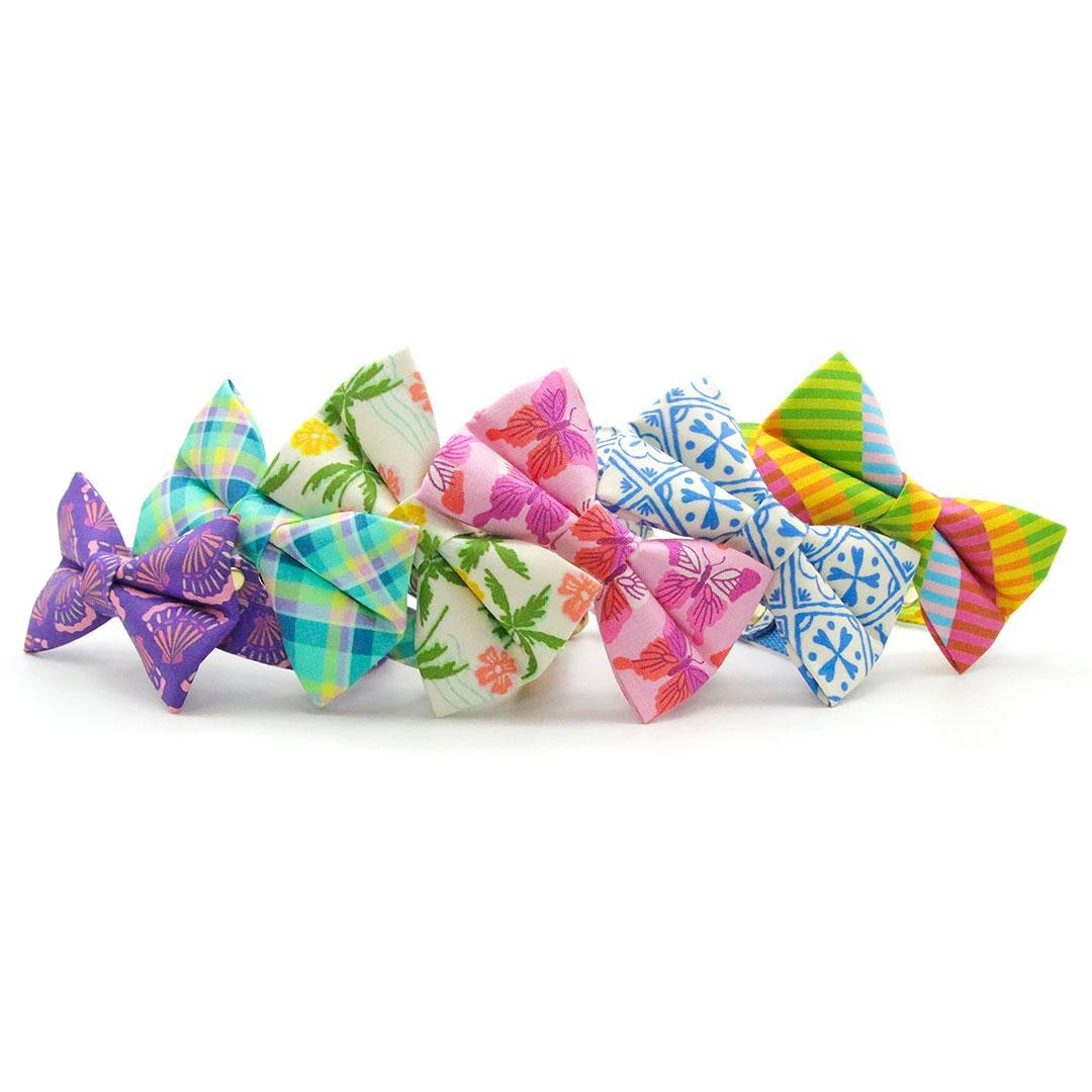 Plaid Bow Tie Cat Collar Set - "Breeze" - Preppy Aqua Cat Collar with Bow Tie / Spring, Summer, Coastal, Mint / Cat, Kitten, Small Dog Sizes