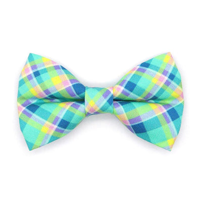 Plaid Bow Tie Cat Collar Set - "Breeze" - Preppy Aqua Cat Collar with Bow Tie / Spring, Summer, Coastal, Mint / Cat, Kitten, Small Dog Sizes