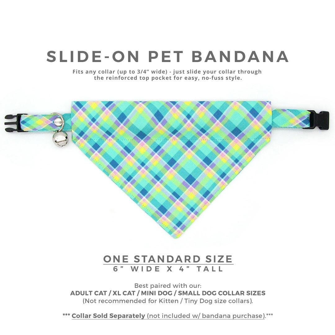 Plaid Cat Bandana - "Breeze" - Summer Plaid Bandana for Cat + Small Dog / Mint Aqua Blue, Turquoise, Preppy / Slide-on Bandana / Over-the-Collar