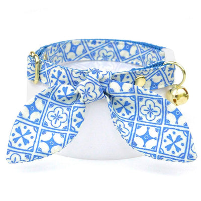 Blue Cat Collar - "Azulejos" - Mediterranean Cat Collar / Elegant, Summer, Portuguese, Spanish, Greek / Breakaway Buckle or Non-Breakaway / Cat, Kitten + Small Dog Sizes