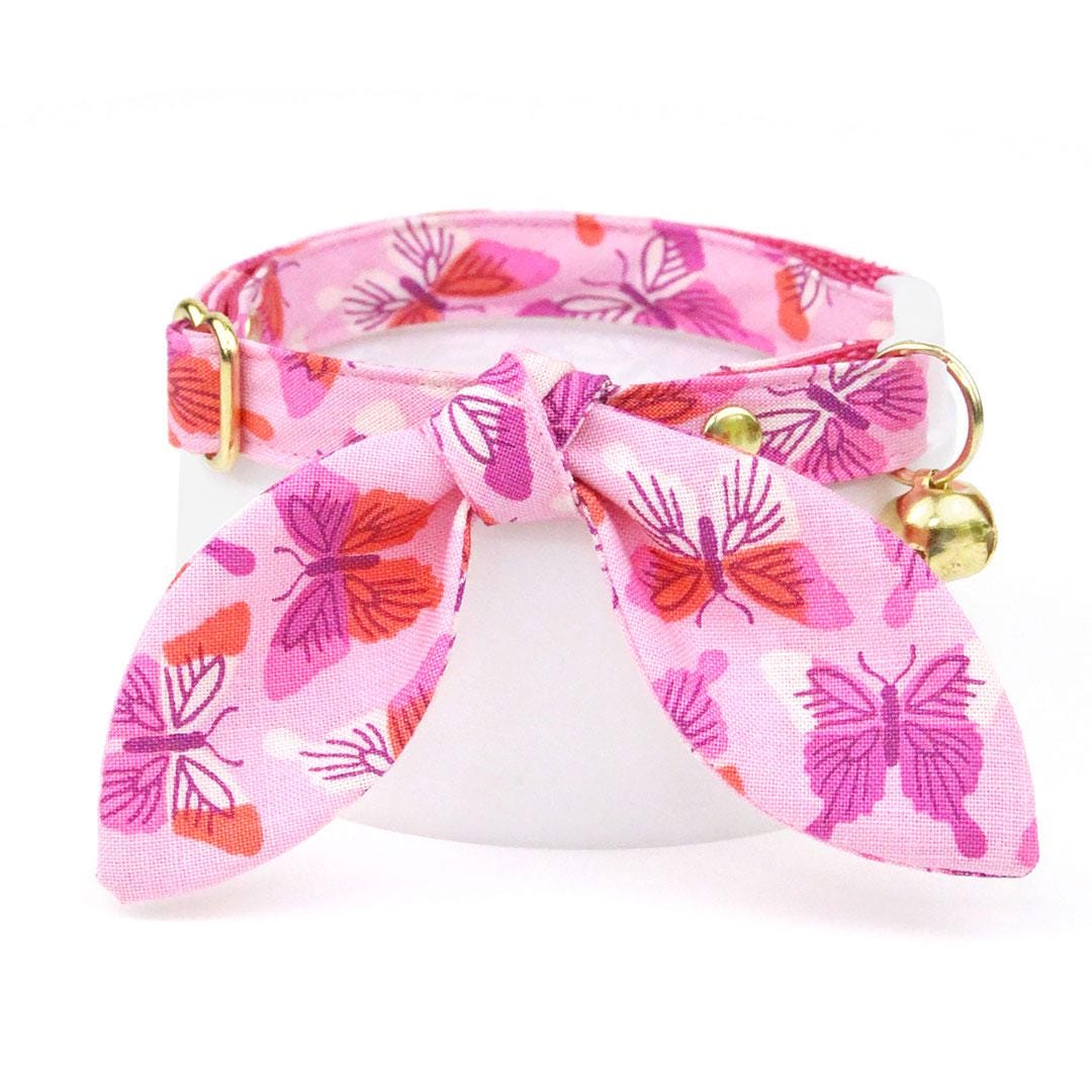 Butterfly Cat Collar - "Butterfly Garden" - Pink Cat Collar / Butterflies / Breakaway Buckle or Non-Breakaway / Cat, Kitten + Small Dog Sizes