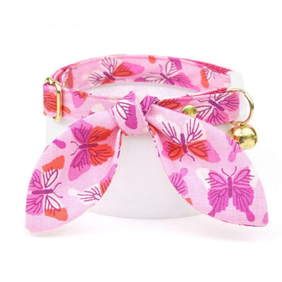 Butterfly Cat Collar - "Butterfly Garden" - Pink Cat Collar / Butterflies / Breakaway Buckle or Non-Breakaway / Cat, Kitten + Small Dog Sizes