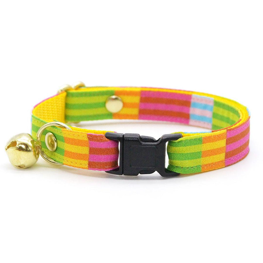 Stripe Cat Collar - "Technicolor Dream" - Modern Rainbow Cat Collar / Fun, Arty, 80s / Breakaway Buckle or Non-Breakaway / Cat, Kitten + Small Dog Sizes