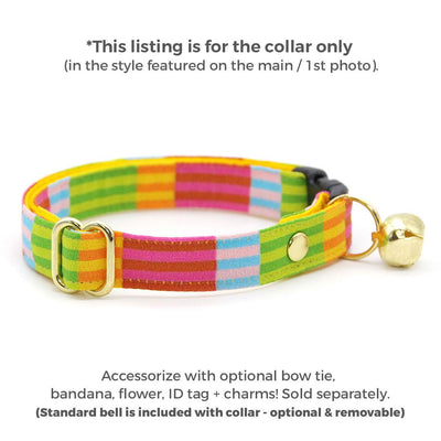 Stripe Cat Collar - "Technicolor Dream" - Modern Rainbow Cat Collar / Fun, Arty, 80s / Breakaway Buckle or Non-Breakaway / Cat, Kitten + Small Dog Sizes