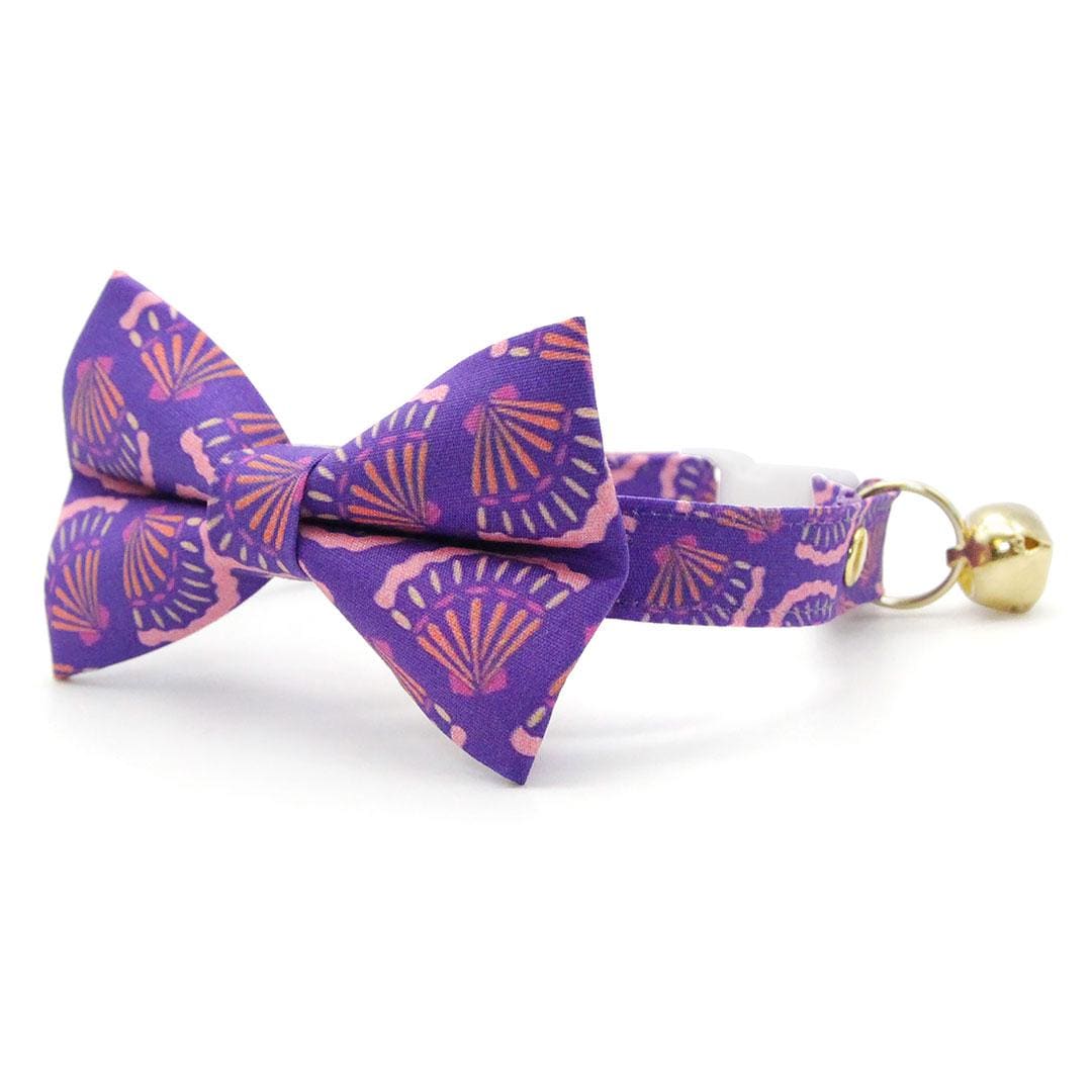 Seashell Cat Collar - "Sea Siren" - Art Deco Ocean Purple Cat Collar / Beach, Summer, Mermaid / Breakaway Buckle or Non-Breakaway / Cat, Kitten + Small Dog Sizes