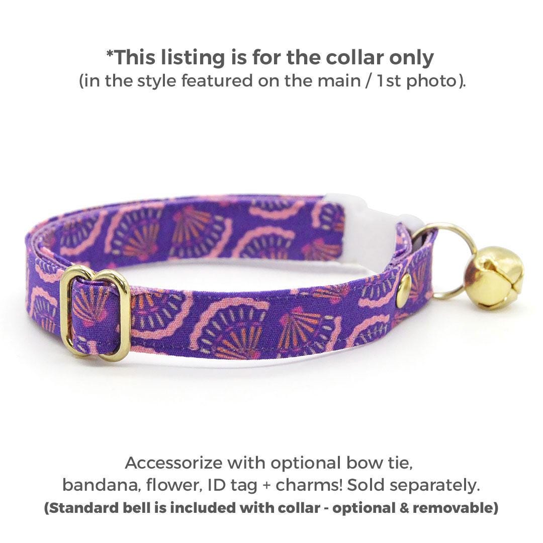 Seashell Cat Collar - "Sea Siren" - Art Deco Ocean Purple Cat Collar / Beach, Summer, Mermaid / Breakaway Buckle or Non-Breakaway / Cat, Kitten + Small Dog Sizes