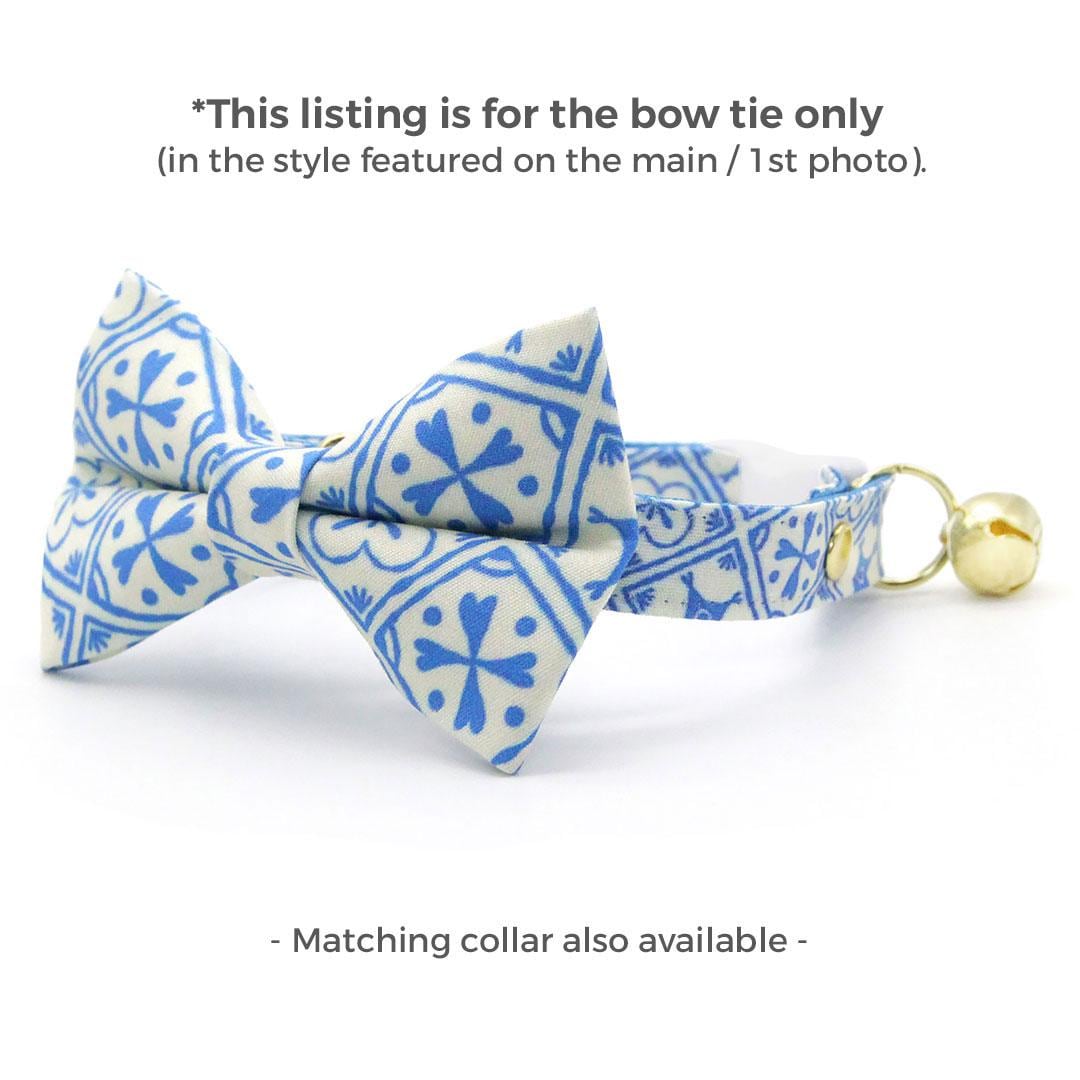 Blue Cat Bow Tie - "Azulejos" - Mediterranean Summer Bow Tie for Cat Collar / Portuguese, Spanish, Greek / Cat, Kitten + Small Dog Bowtie