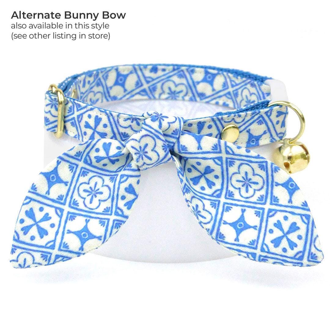 Blue Cat Bow Tie - "Azulejos" - Mediterranean Summer Bow Tie for Cat Collar / Portuguese, Spanish, Greek / Cat, Kitten + Small Dog Bowtie
