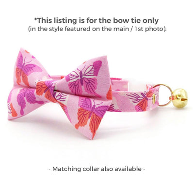 Butterfly Cat Bow Tie - "Butterfly Garden" - Pink Bow Tie for Cat Collar / Butterflies, Spring, Summer / Cat, Kitten + Small Dog Bowtie