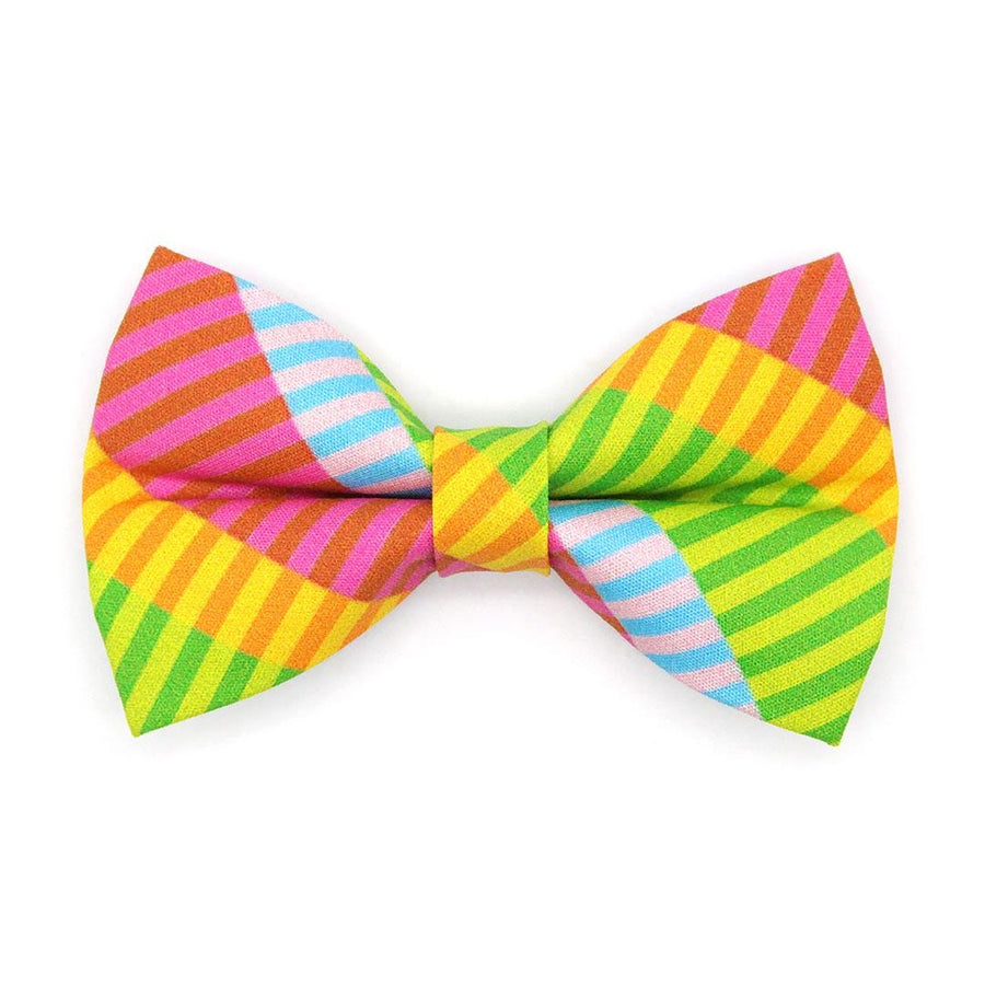 Rainbow Cat Bow Tie - "Technicolor Dream" - Fun Modern Stripe Bow Tie for Cat Collar / Summer, Arty, 80s / Cat, Kitten + Small Dog Bowtie