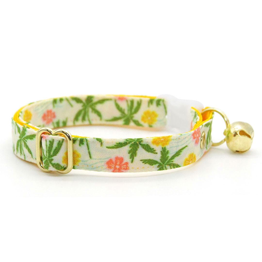 Tropical Bow Tie Cat Collar Set - "Palm Paradise" - Summer Cat Collar with Bow Tie / Hawaiian, Beach, Palm Tree, Hibiscus / Cat, Kitten, Small Dog Sizes