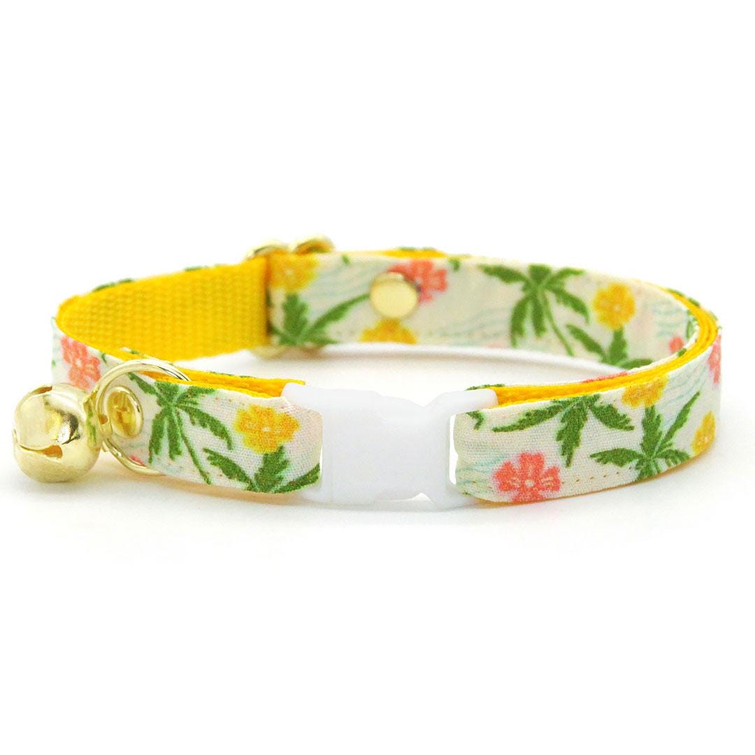 Tropical Bow Tie Cat Collar Set - "Palm Paradise" - Summer Cat Collar with Bow Tie / Hawaiian, Beach, Palm Tree, Hibiscus / Cat, Kitten, Small Dog Sizes