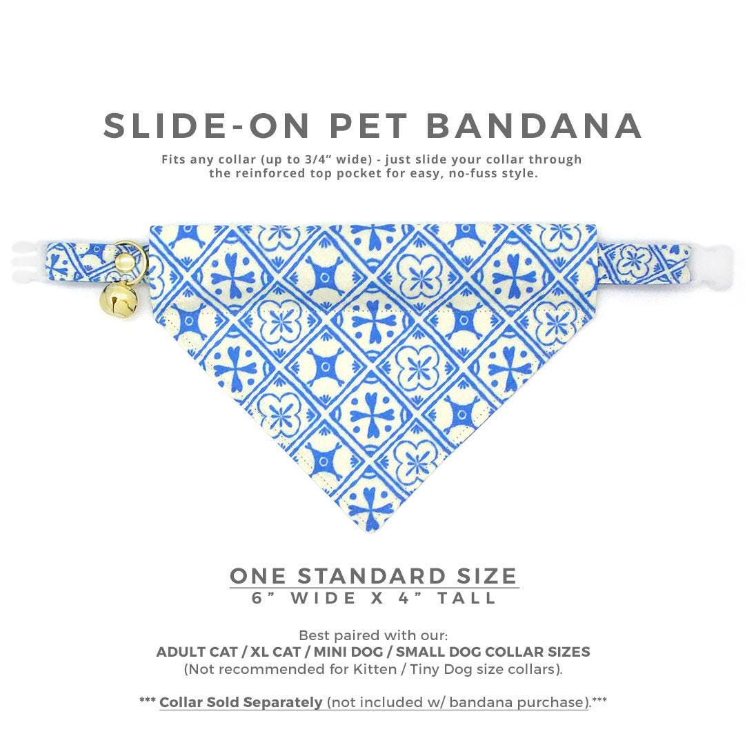 Blue Cat Bandana - "Azulejos" - Mediterranean Bandana for Cat + Small Dog / Summer, Spanish, Greek, Portuguese / Slide-on Bandana / Over-the-Collar
