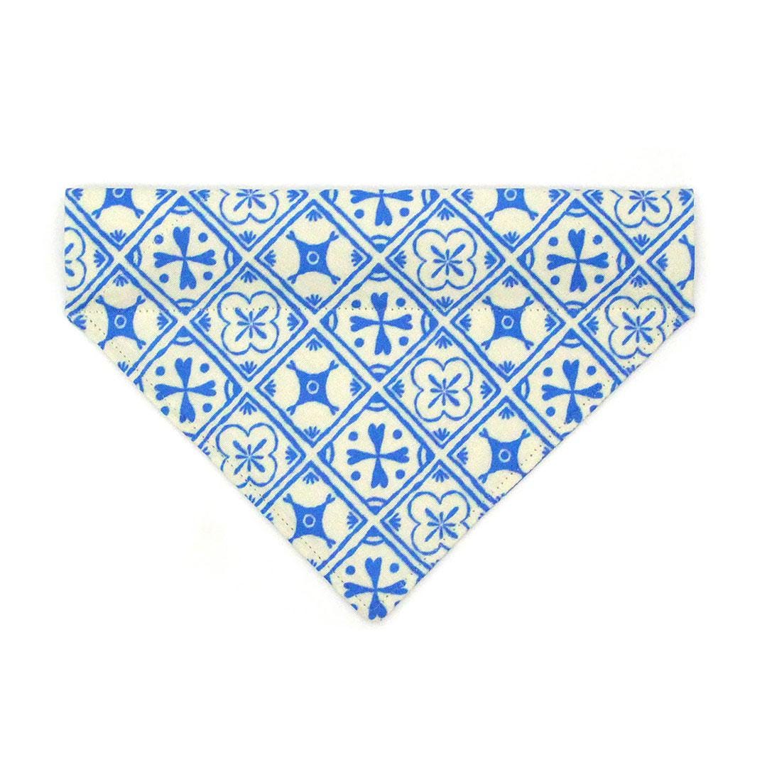Blue Cat Bandana - "Azulejos" - Mediterranean Bandana for Cat + Small Dog / Summer, Spanish, Greek, Portuguese / Slide-on Bandana / Over-the-Collar