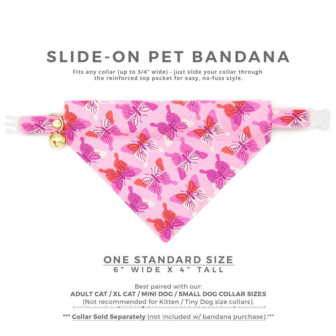 Butterfly Cat Bandana - "Butterfly Garden" - Pink Bandana for Cat + Small Dog / Butterflies, Spring, Summer / Slide-on Bandana / Over-the-Collar