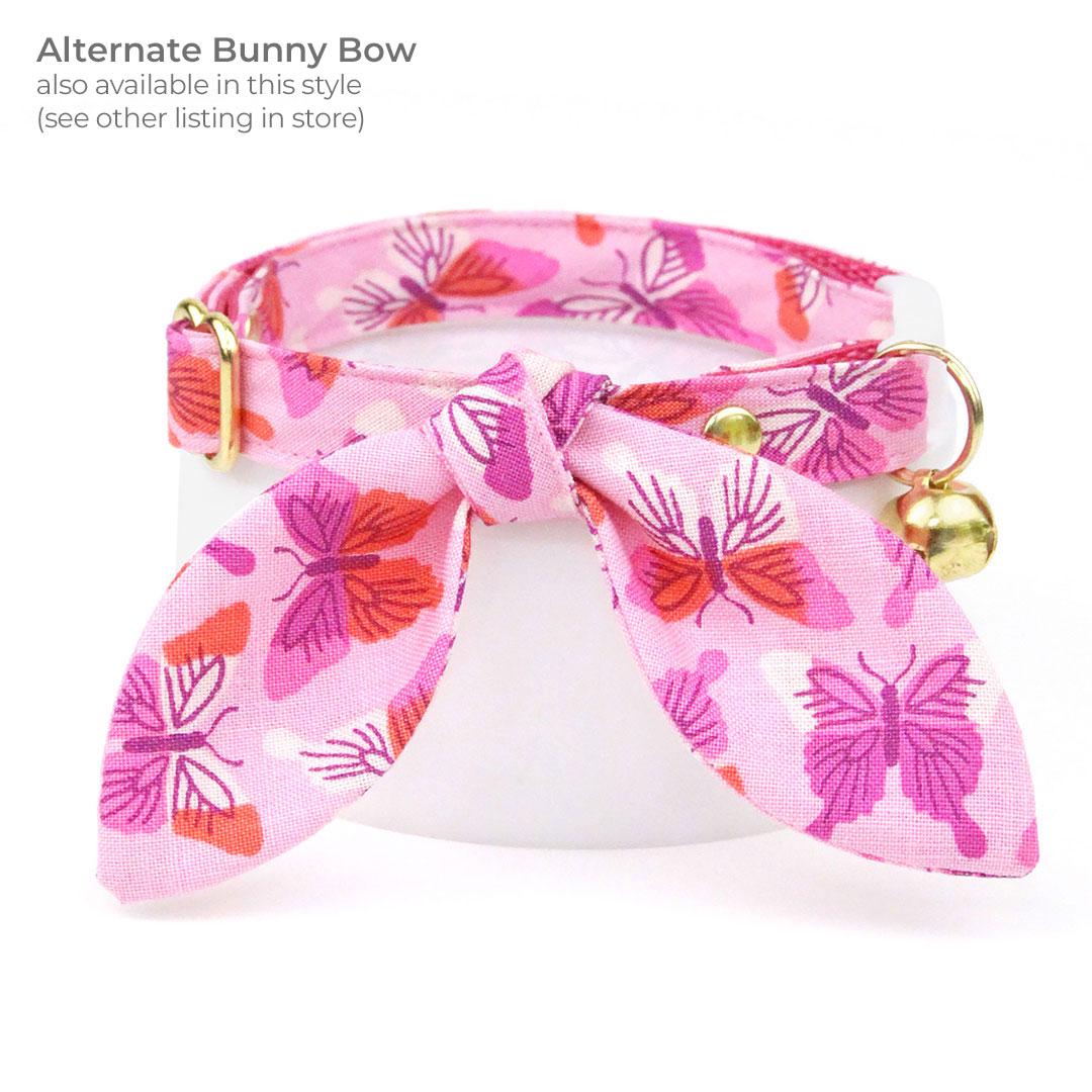 Butterfly Cat Bandana - "Butterfly Garden" - Pink Bandana for Cat + Small Dog / Butterflies, Spring, Summer / Slide-on Bandana / Over-the-Collar