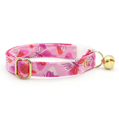 Cat Collar + Bunny Ear Bow Set - "Butterfly Garden" - Pink Cat Collar w/ Matching Bunny Bow Tie / Butterflies / Tie-On Scarf / Cat, Kitten + Small Dog Sizes