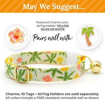 Cat Collar + Bunny Ear Bow Set - "Palm Paradise" - Tropical Cat Collar w/ Matching Bunny Bow Tie / Hawaiian, Beach, Summer / Tie-On Scarf / Cat, Kitten + Small Dog Sizes