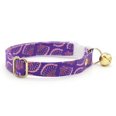 Cat Collar + Flower Set - "Sea Siren" - Purple Seashell Cat Collar w/ Plum Purple Felt Flower (Detachable) / Cat, Kitten + Small Dog Sizes