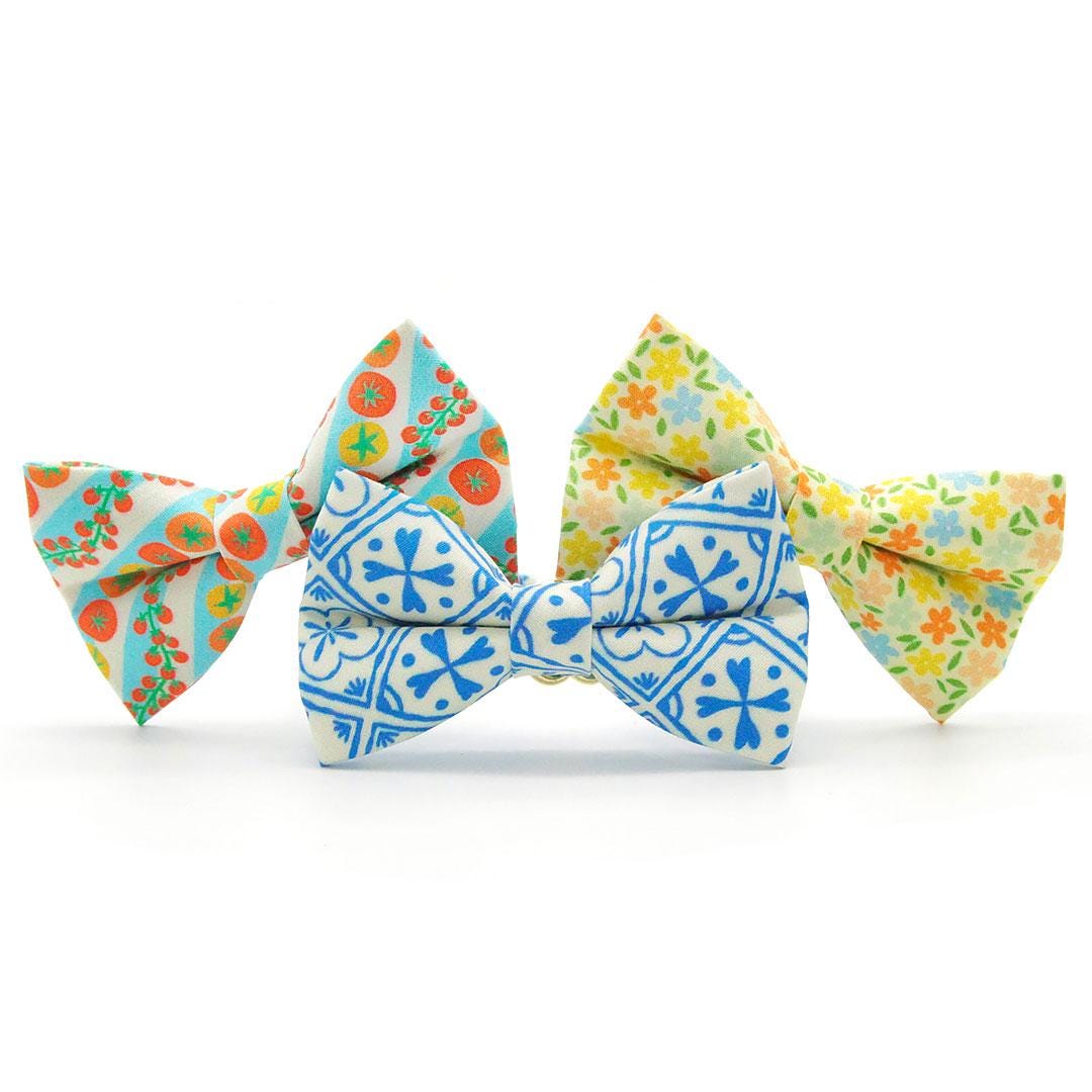 Blue Cat Bow Tie - "Azulejos" - Mediterranean Summer Bow Tie for Cat Collar / Portuguese, Spanish, Greek / Cat, Kitten + Small Dog Bowtie