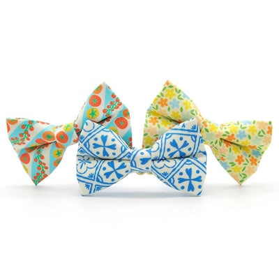 Blue Cat Bow Tie - "Azulejos" - Mediterranean Summer Bow Tie for Cat Collar / Portuguese, Spanish, Greek / Cat, Kitten + Small Dog Bowtie