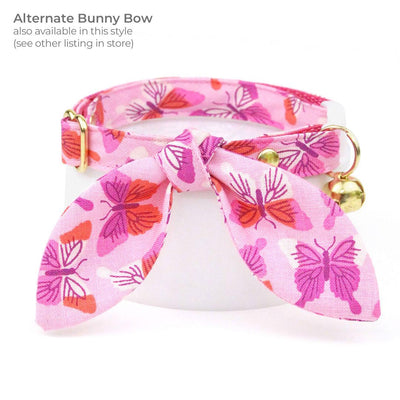 Butterfly Bow Tie Cat Collar Set - "Butterfly Garden" - Pink Cat Collar with Bow Tie / Butterflies, Spring, Summer / Cat, Kitten, Small Dog Sizes
