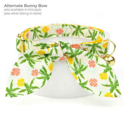 Tropical Bow Tie Cat Collar Set - "Palm Paradise" - Summer Cat Collar with Bow Tie / Hawaiian, Beach, Palm Tree, Hibiscus / Cat, Kitten, Small Dog Sizes