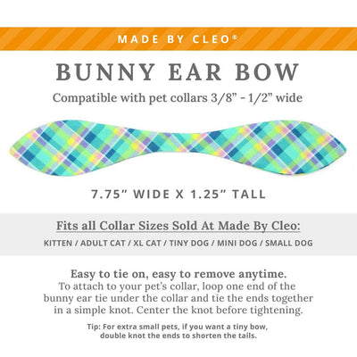 Cat Collar + Bunny Ear Bow Set - "Breeze" - Aqua Plaid Cat Collar w/ Matching Bunny Bow Tie / Spring + Summer / Tie-On Scarf / Cat, Kitten + Small Dog Sizes