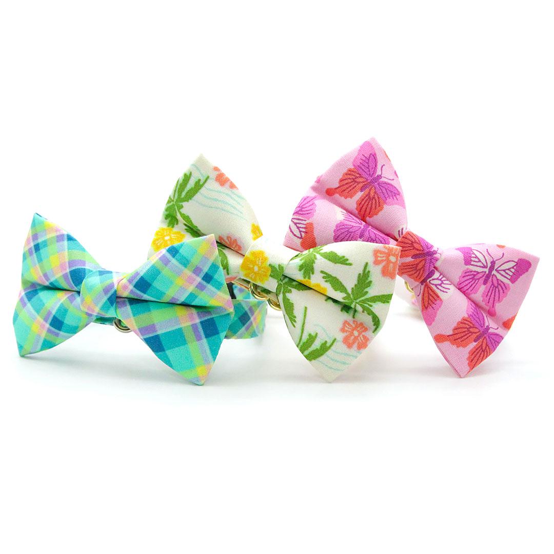 Butterfly Cat Bow Tie - "Butterfly Garden" - Pink Bow Tie for Cat Collar / Butterflies, Spring, Summer / Cat, Kitten + Small Dog Bowtie
